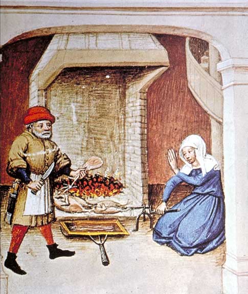 cooking food over an open fire