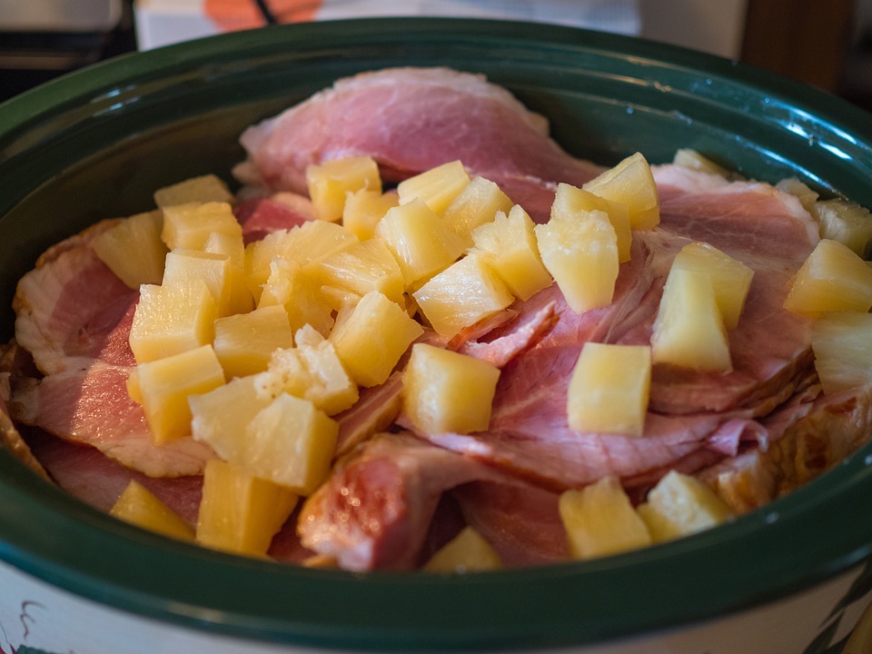 ham and pineapples inside a Crock-Pot