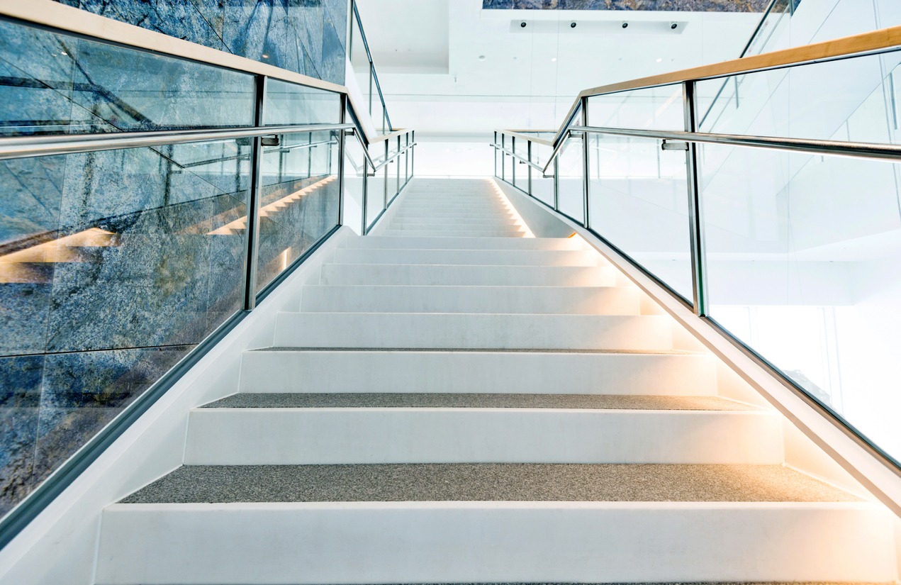 Long staircase in modern office building
