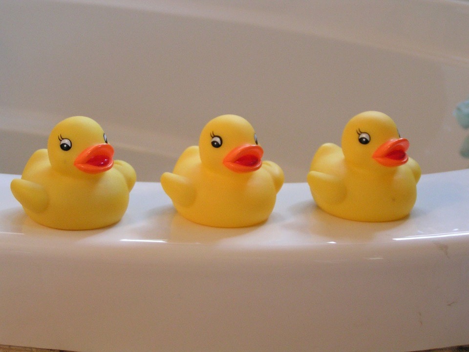 empty bathtub with rubber ducks