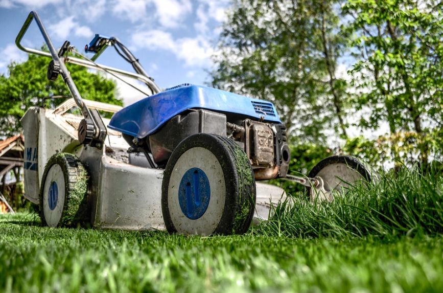A lawnmower in a lawn