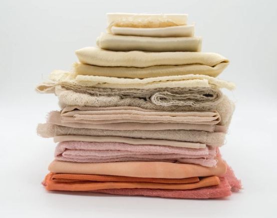 Different types of fabric in different colors. 
