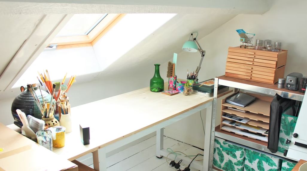 A crafts table at an attic