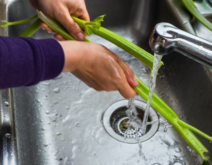 Washing vegetables on the sink