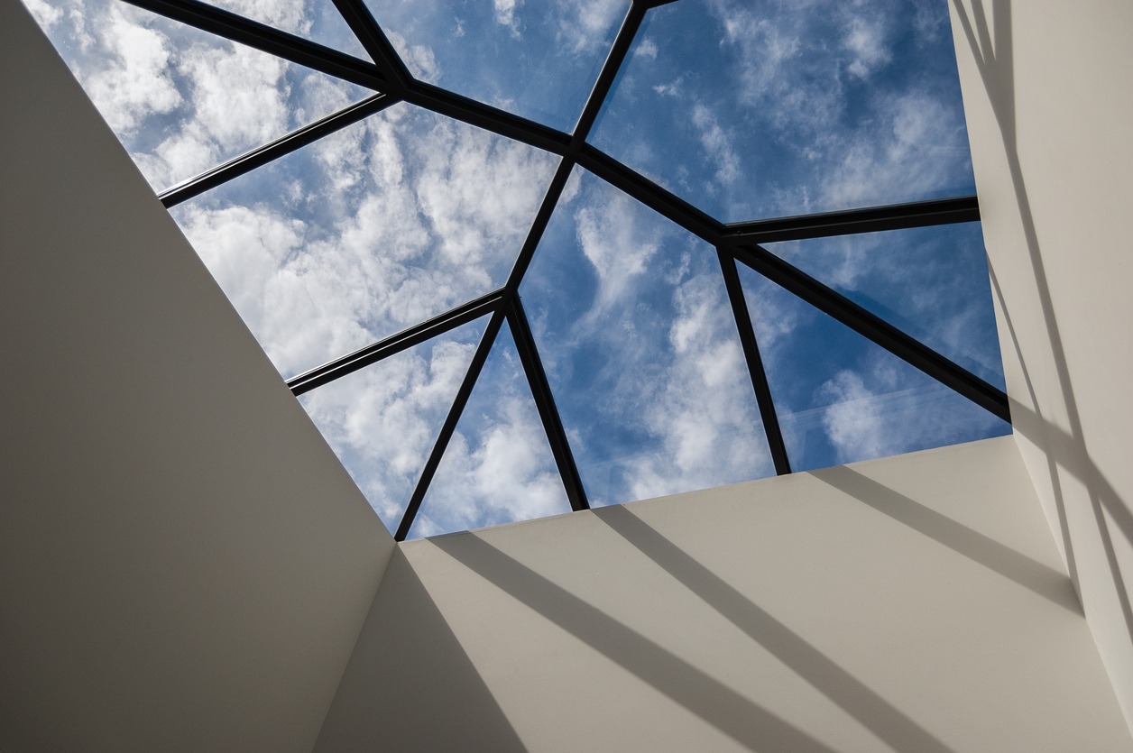 View of sky through a contemporary skylight