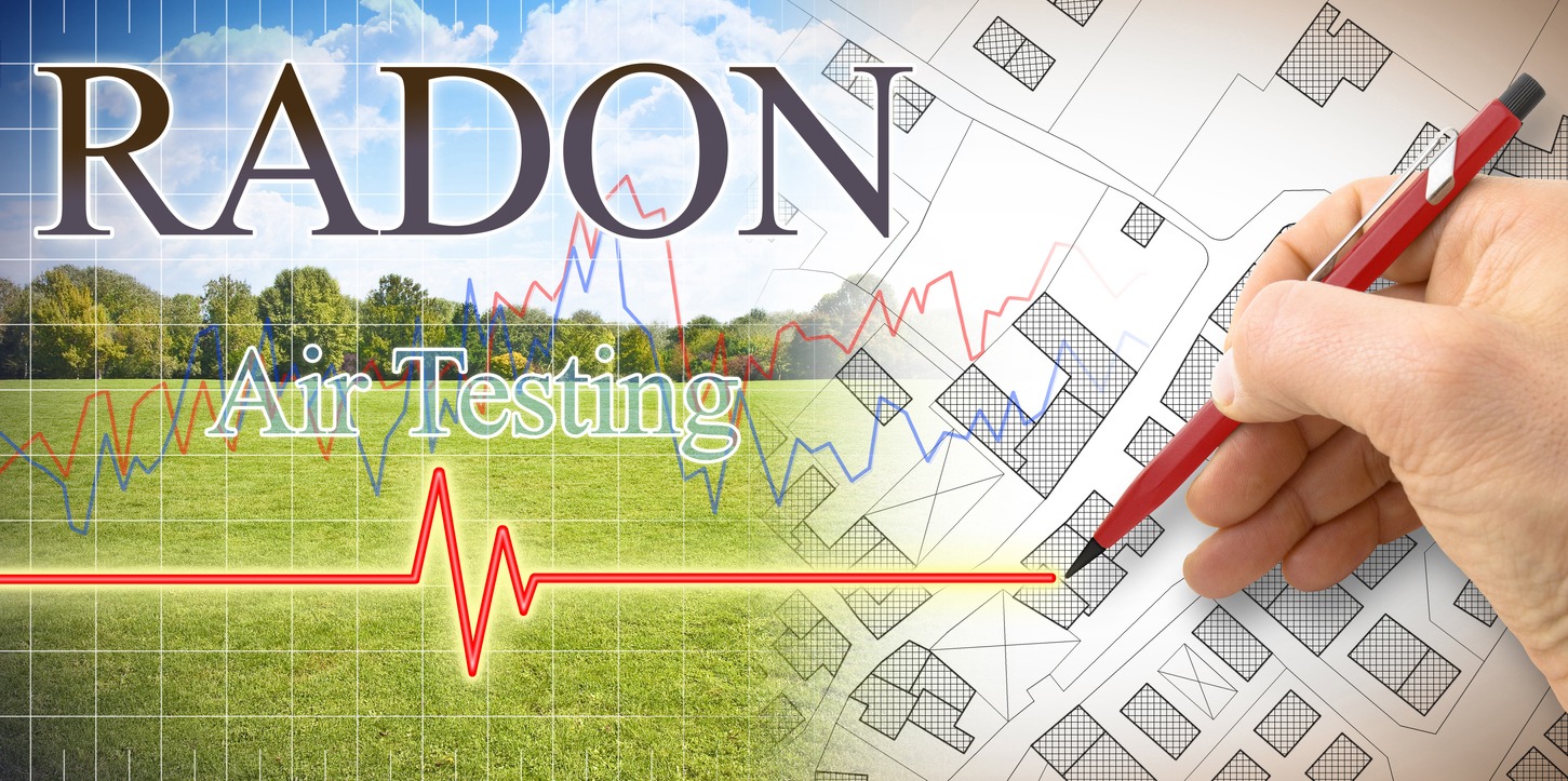 Detect the presence of radon gas in the subsoil before building - Air testing concept "nimage with an imaginary city with hand drawing a graph about radon gas presence