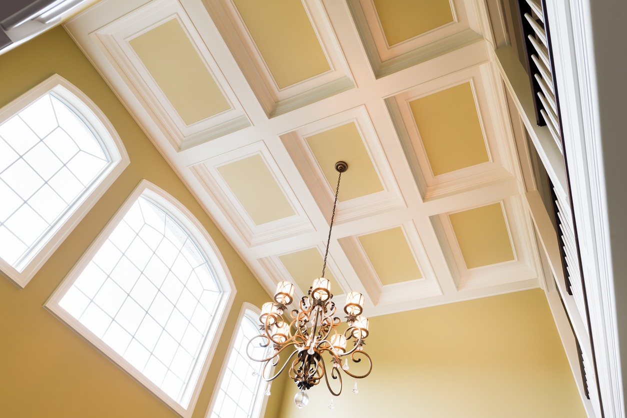 home with a coffered ceiling