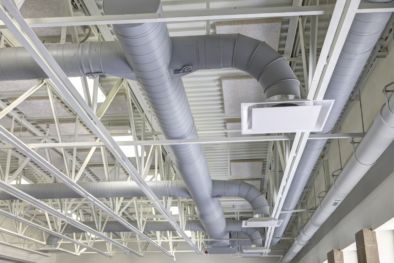 commercial ceiling with exposed ductwork