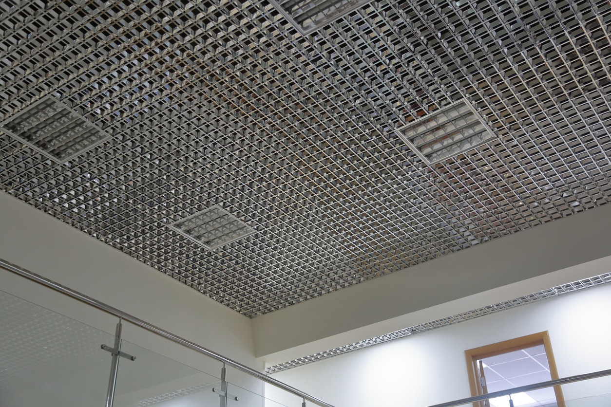 office with an expanded mesh ceiling