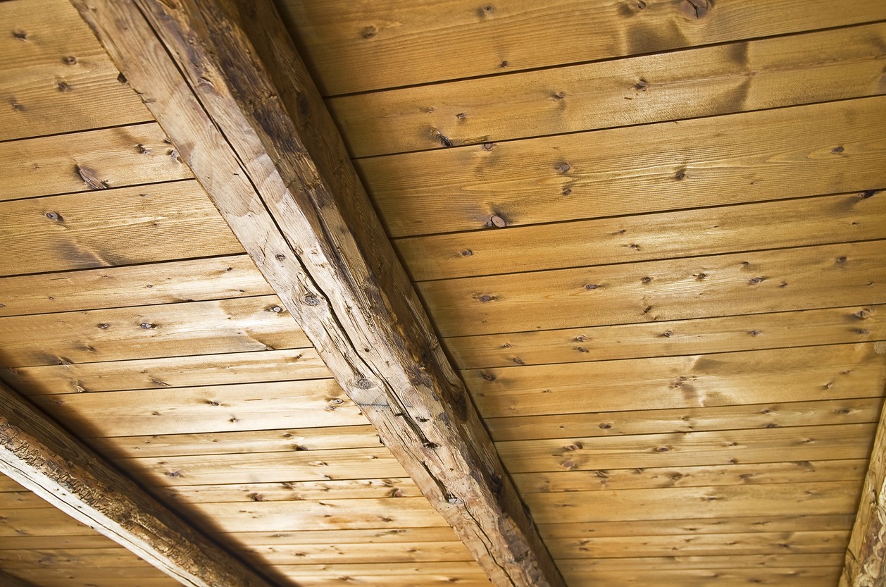 planked wood ceiling