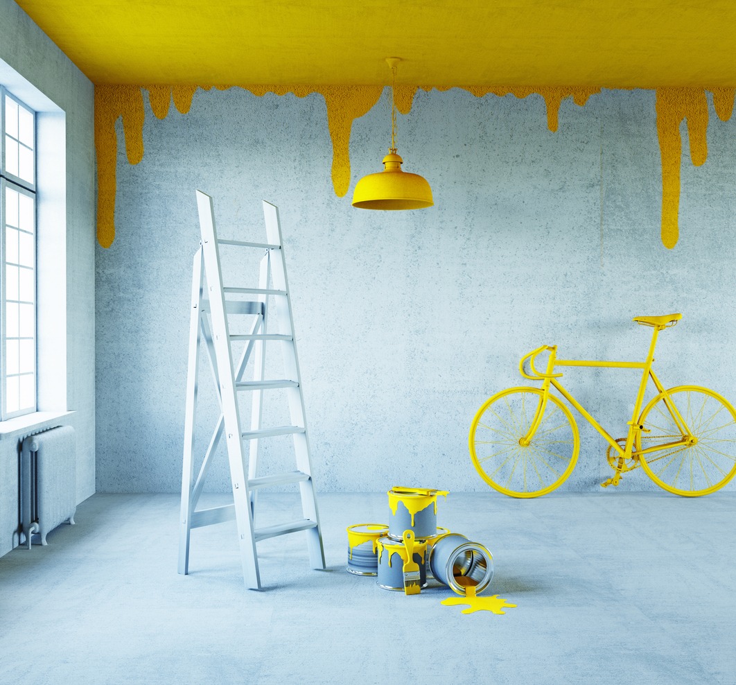room with yellow ceiling
