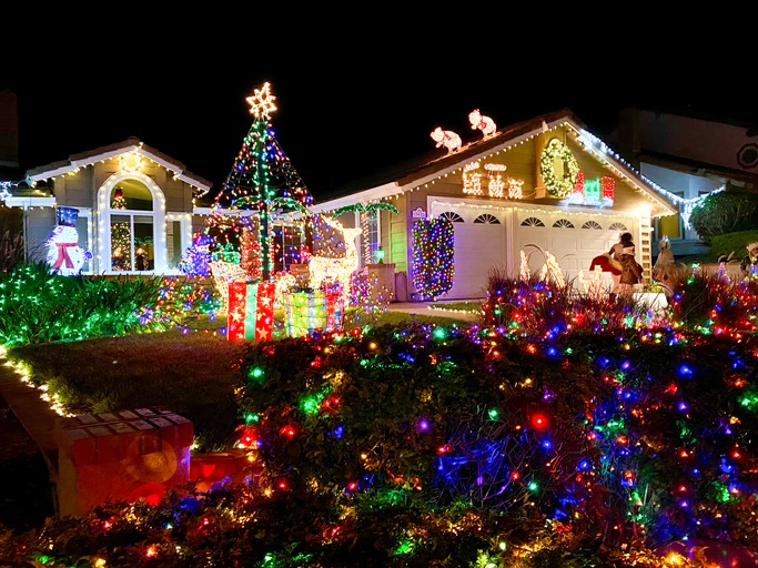 House decorated and lighted for Christmas and for New Year Eve at Nigh, California