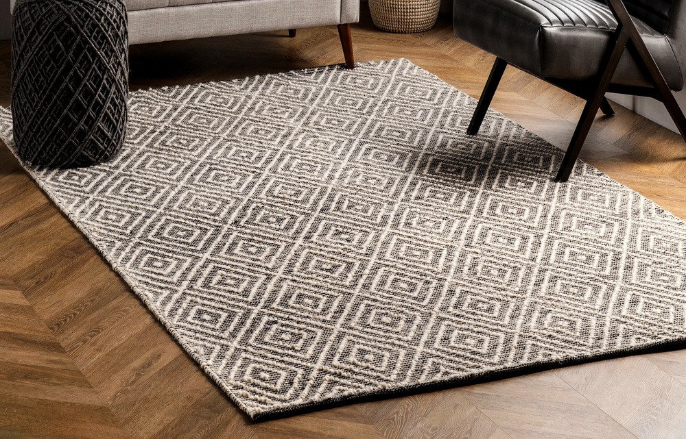Modern grey geometric floor living area rug and interior room ru
