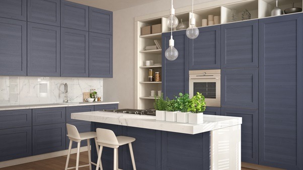 Kitchen design with blue kitchen cabinets
