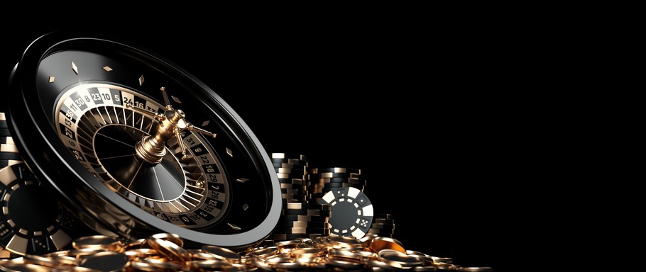 Roulette Wheel, Chips And Coins, Modern Black And Golden - 3D Illustration