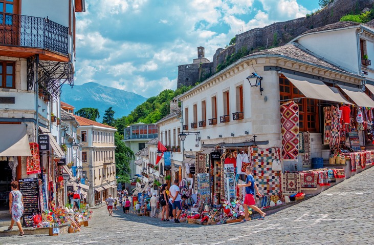 Summer cityscape of Gjirokaster town, Albania