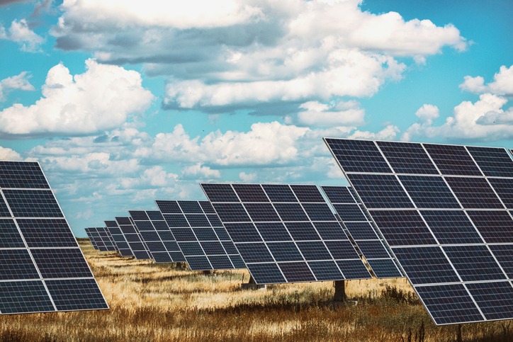 Solar Power Plants. solar panels on the sky background. alternative energy"n