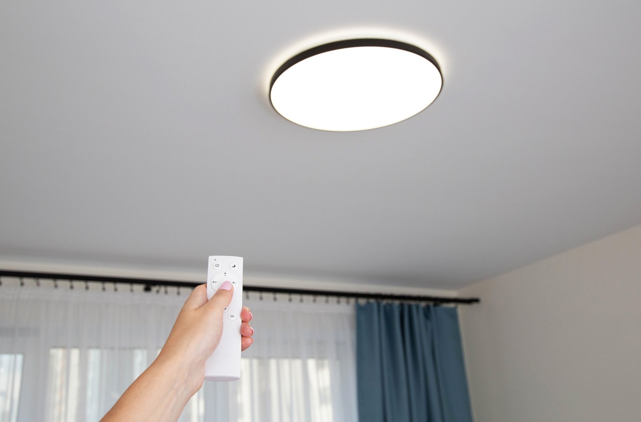 a remote-controlled flush-mount ceiling light
