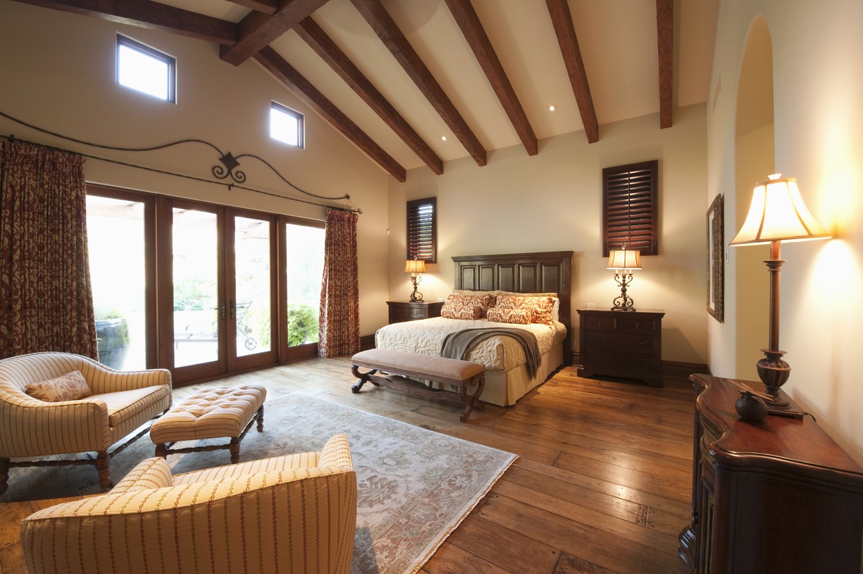 bedroom with exposed beams on the ceiling