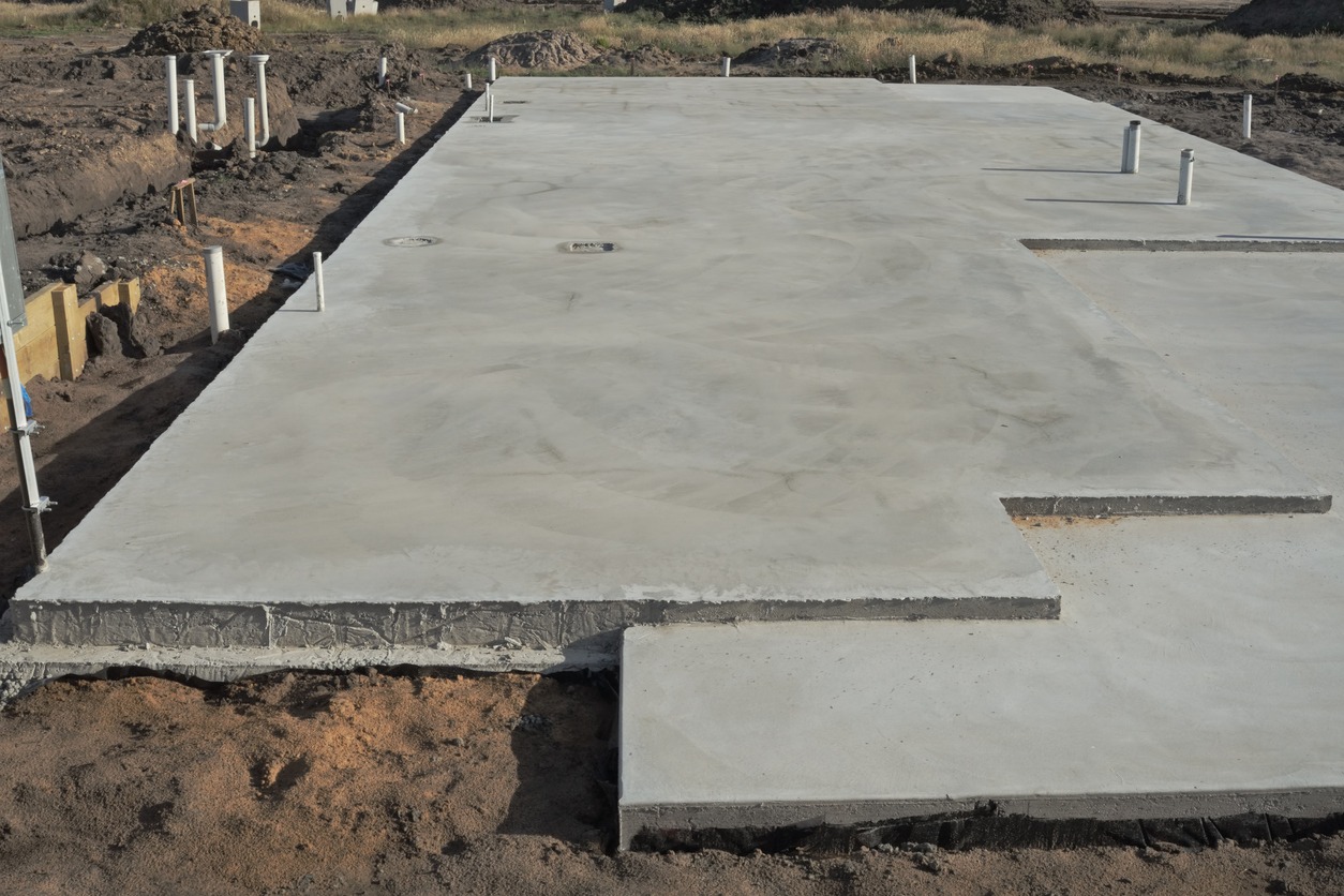 a concrete foundation for a building