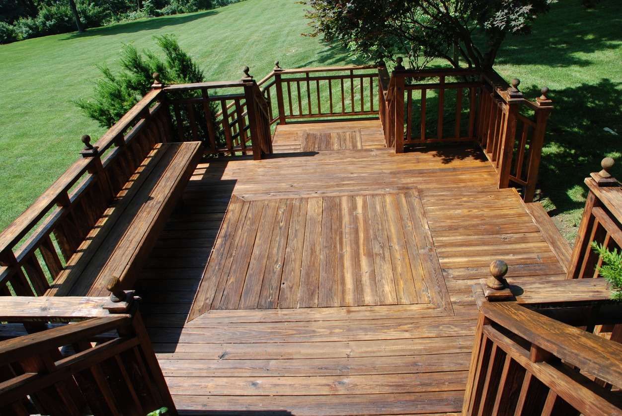 a multi-level wooden deck
