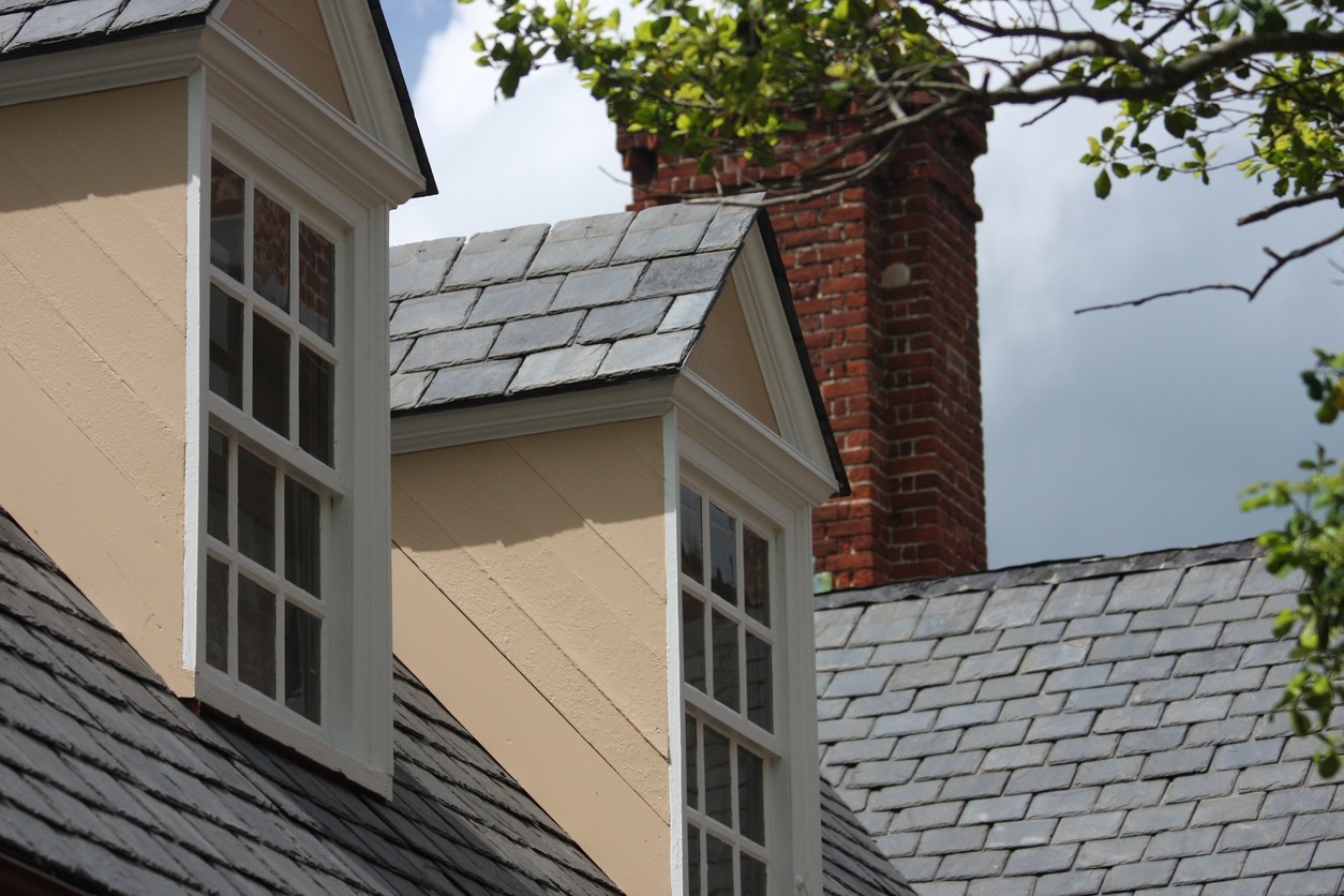 gray slate roof with windows