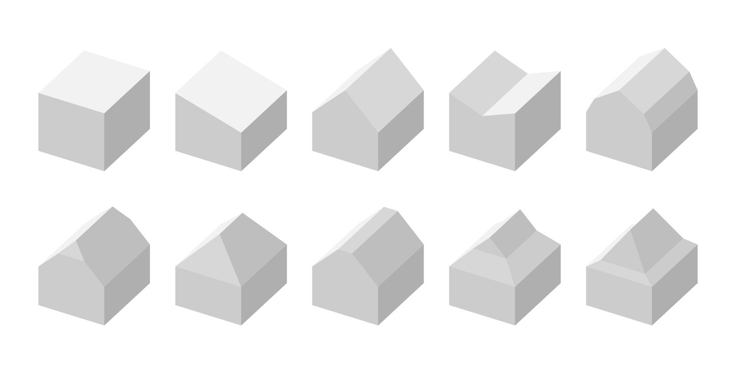 simple flat vector set of different house roof shapes