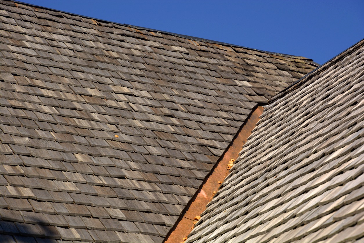 wood shingles on a roof top