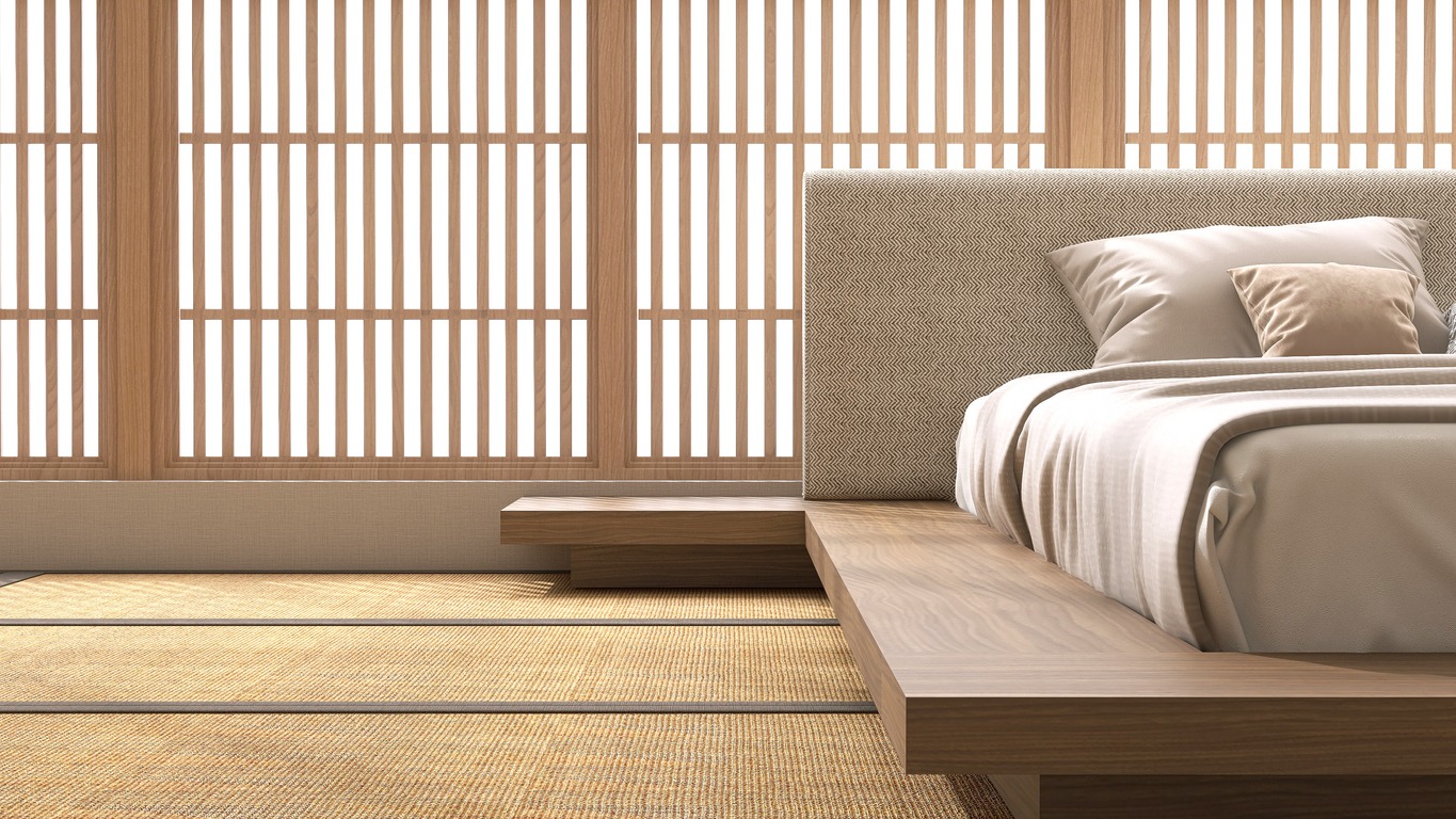 Japanese platform bed with bedside table