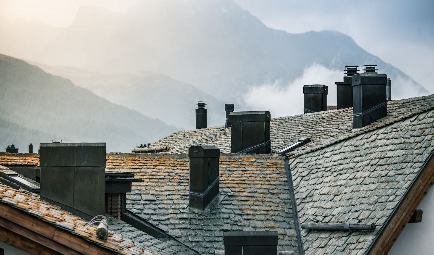 Silvaplana, Switzerland, Roofs, Outdoors, Chimney, Roof, Tile Roof
