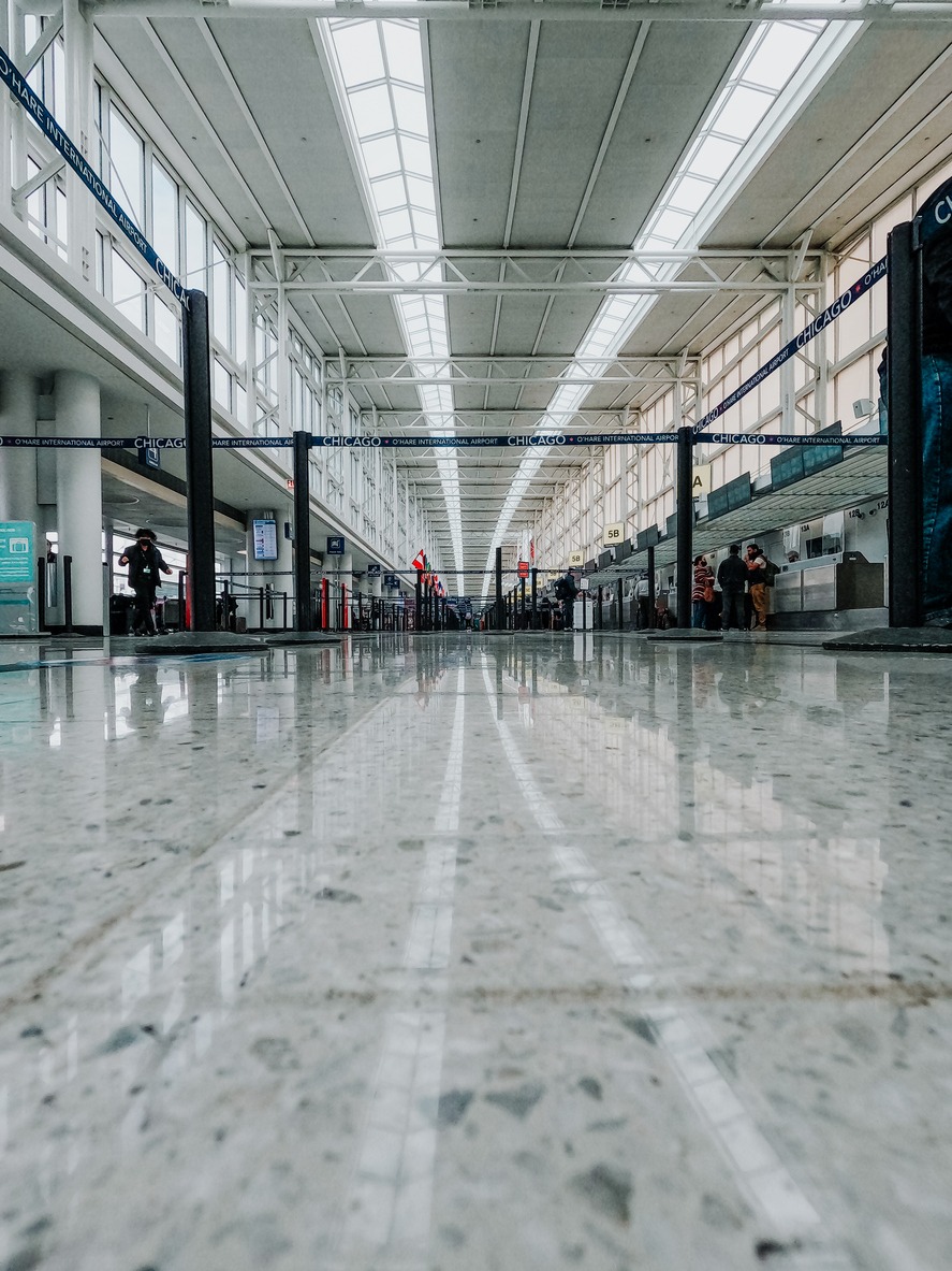 an airport with terrazzo flooring