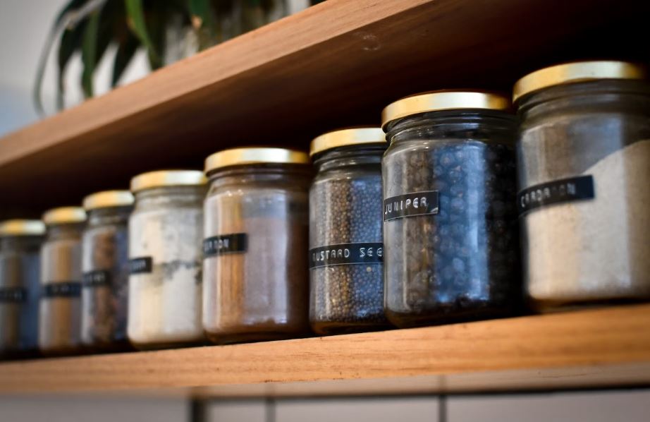 kitchen, shelf, spice, jar, jars, spices, spice rack, spice jar, pantry, free pictures