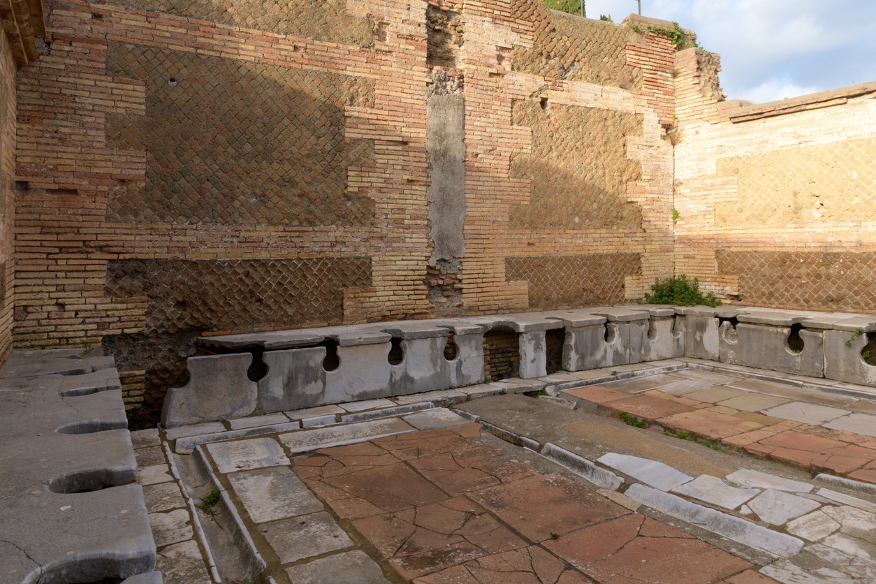 Ancient public toulet in Ostia Antica - ancient roman city and port