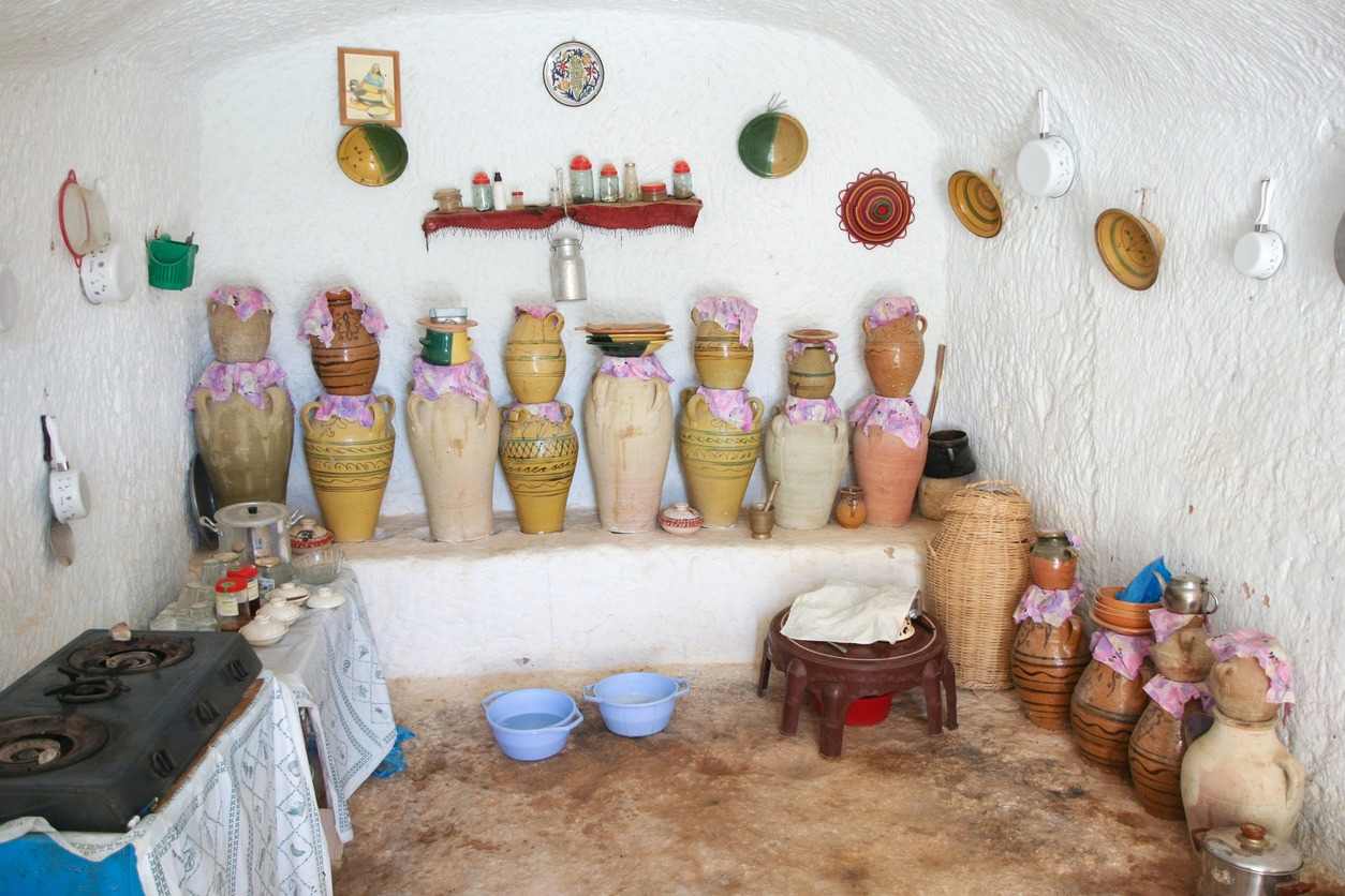 Kitchen of troglodyte home